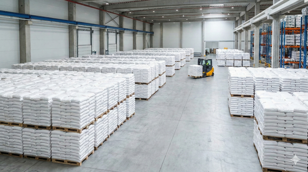 Warehouse with Stacked Sacks